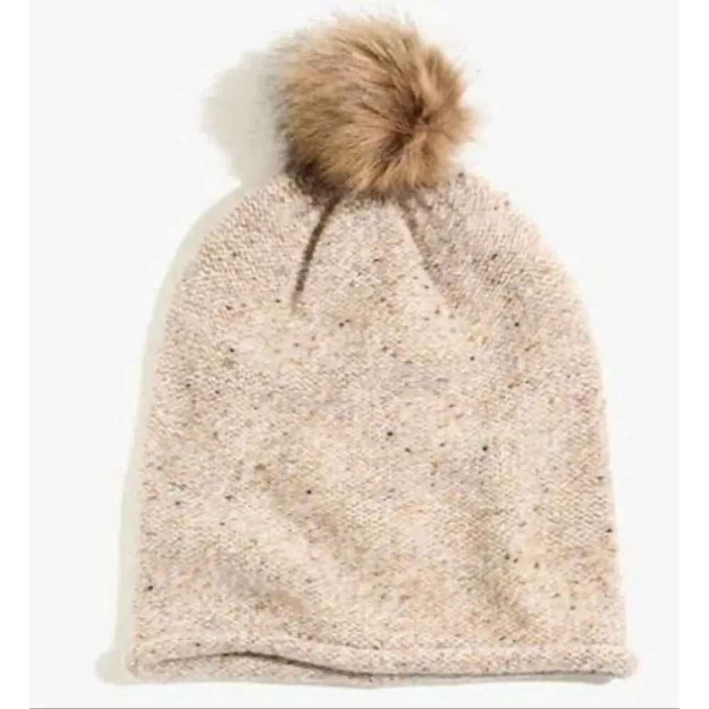 Madewell NWR sand brown wool blend faux fur pom hat